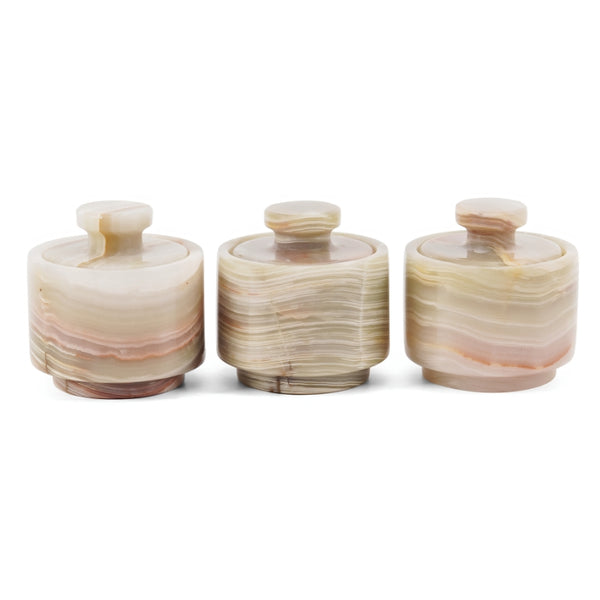 Salt Cellar Set of 3 with Lid, Handcrafted Natural Stone Salt Container for Kitchen Counter