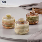 Salt Cellar Set of 3 with Lid, Handcrafted Natural Stone Salt Container for Kitchen Counter