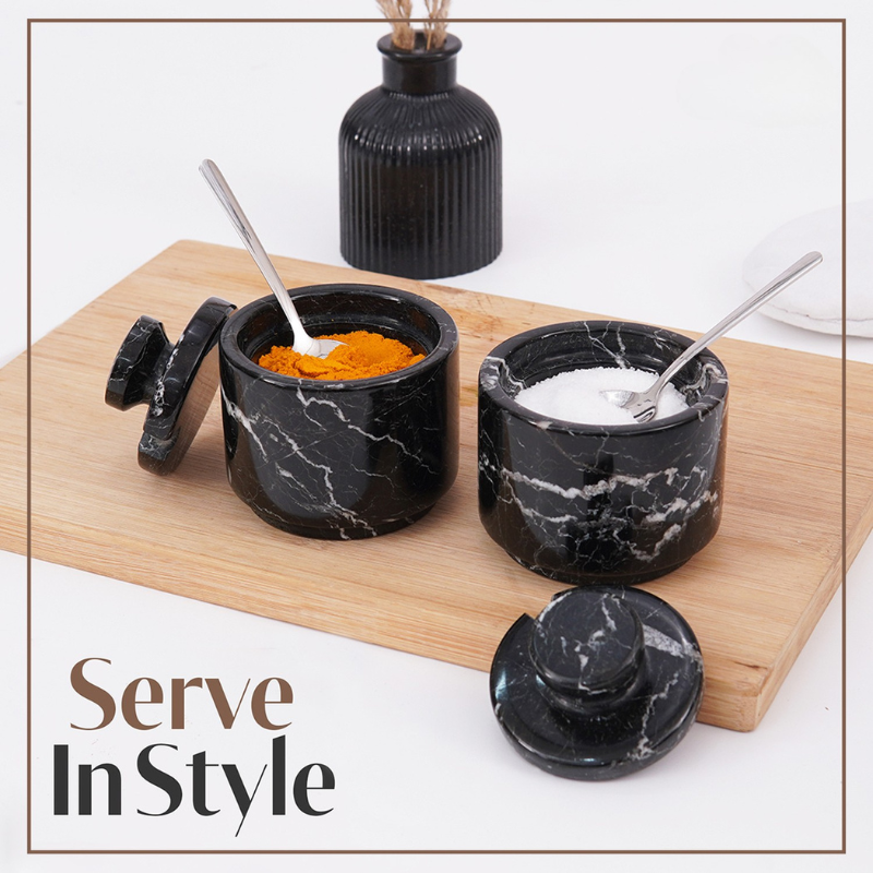 Marble Salt Cellars with Lid and Spoons 3