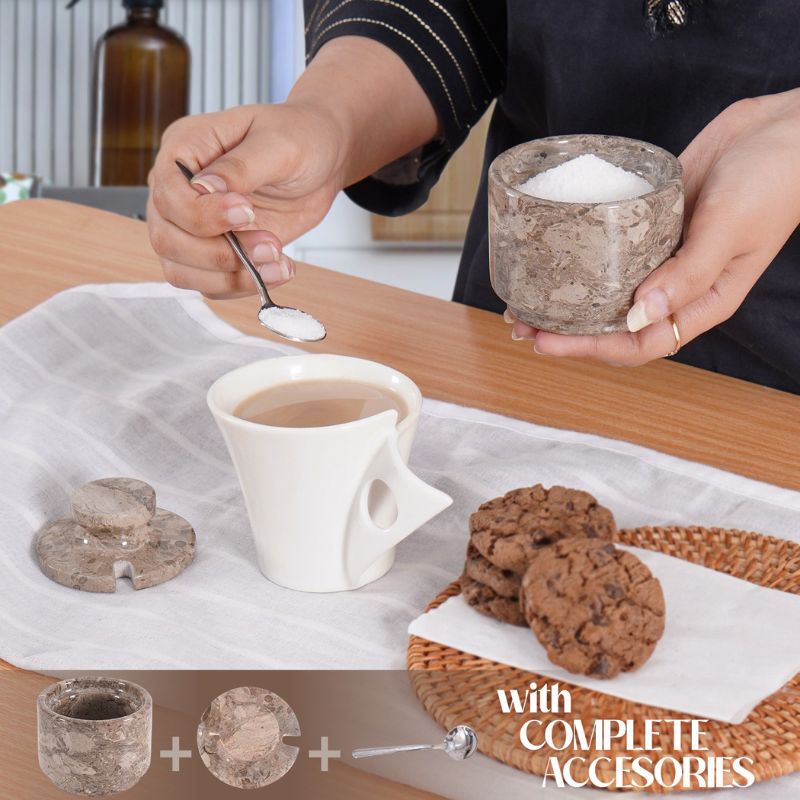 Marble Salt Cellar with Lid and Spoon 3'' Oceanic Celtic Salt & Pepper Bowls For Ktchen Tool - candy & seasoning jars