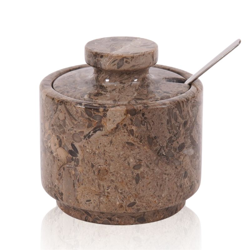 Marble Salt Cellar with Lid and Spoon 3'' Oceanic Celtic Salt & Pepper Bowls For Ktchen Tool - candy & seasoning jars