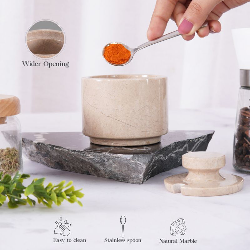 Marble Salt Cellar with Lid and Spoon 3'' Verona Sugar & Salt Dispenser Home Décor -   Coffee Candy Jar Table Décor