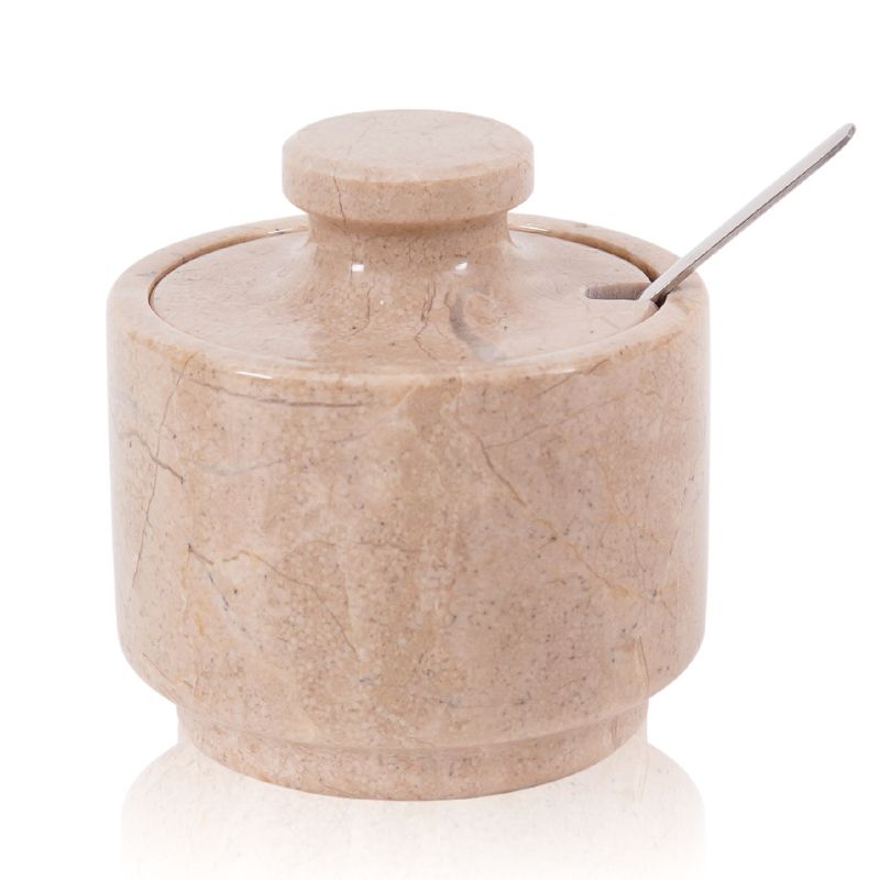 Marble Salt Cellar with Lid and Spoon 3'' Verona Sugar & Salt Dispenser Home Décor -   Coffee Candy Jar Table Décor