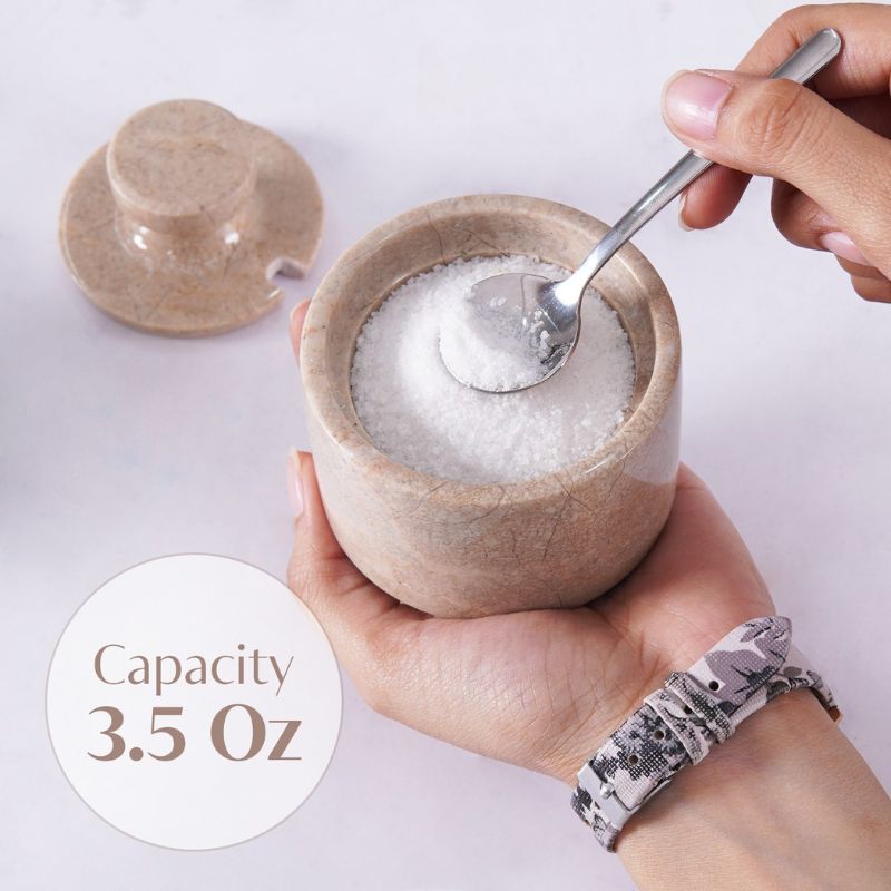 Marble Salt Cellar with Lid and Spoon 3'' Verona Sugar & Salt Dispenser Home Décor -   Coffee Candy Jar Table Décor