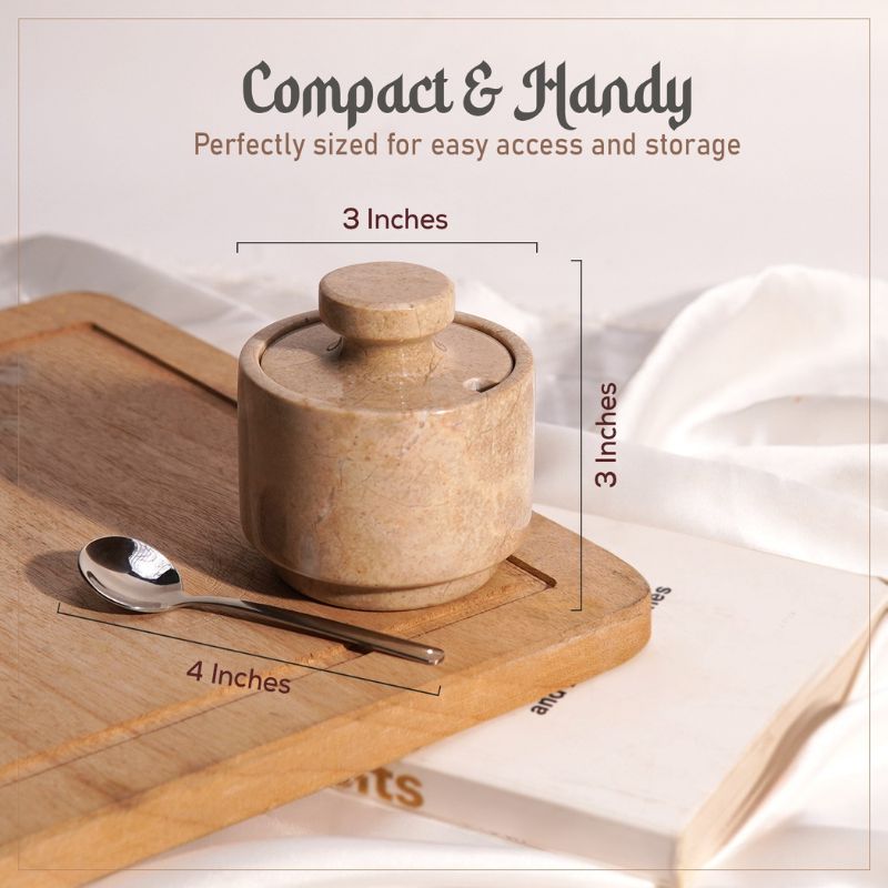 Marble Salt Cellar with Lid and Spoon 3'' Verona Sugar & Salt Dispenser Home Décor -   Coffee Candy Jar Table Décor