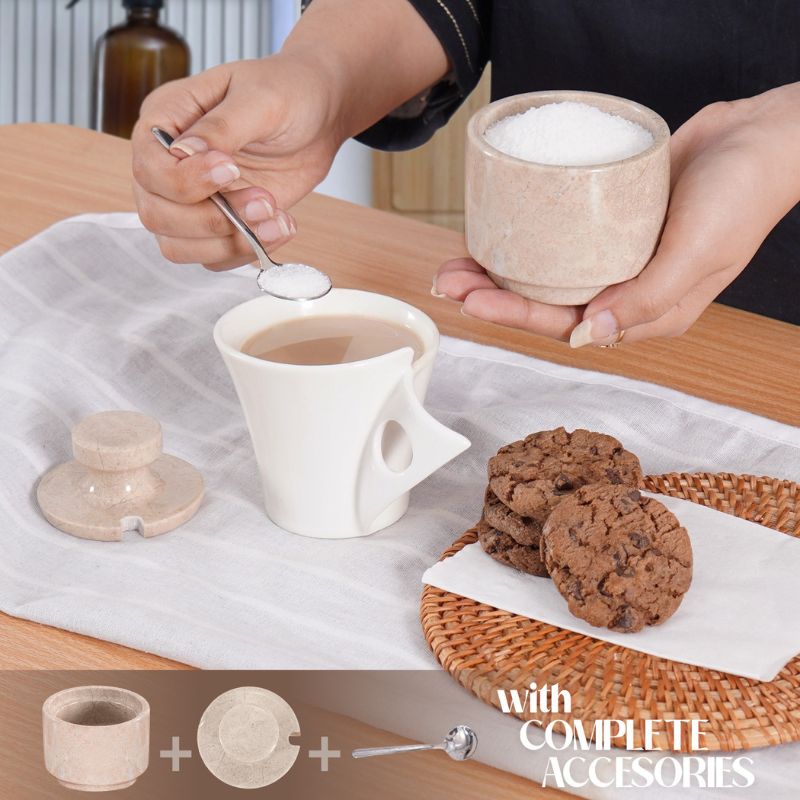 Marble Salt Cellar with Lid and Spoon 3'' Verona Sugar & Salt Dispenser Home Décor -   Coffee Candy Jar Table Décor