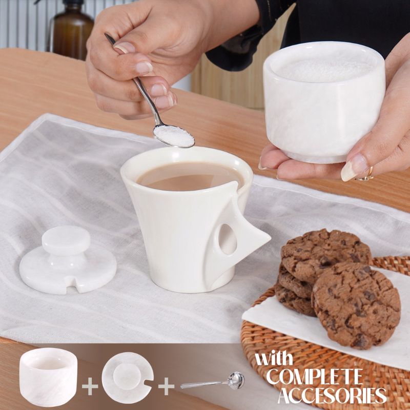 Marble Salt Cellar with Lid and Spoon 3'' White Sugar, Salt & Pepper Bowls Home Storage - spices For kitchen Table