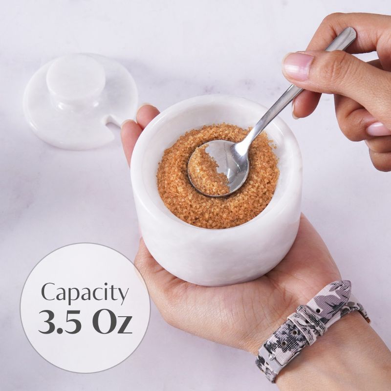 Marble Salt Cellar with Lid and Spoon 3'' White Sugar, Salt & Pepper Bowls Home Storage - spices For kitchen Table