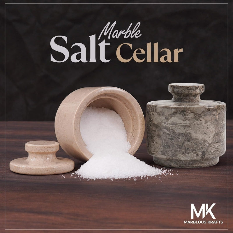 Marble Salt Cellar Set of 2 with Lid, 3 Inch Natural Stone Salt Keeper for Celtic Salt, Sea Salt, Spices & Kitchen Storage