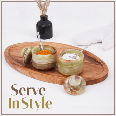 Marble Salt Cellar with Lid and Spoon 3" Green Onyx Sugar & Spice Containers Kitchen Countertop- Seasoning Jars