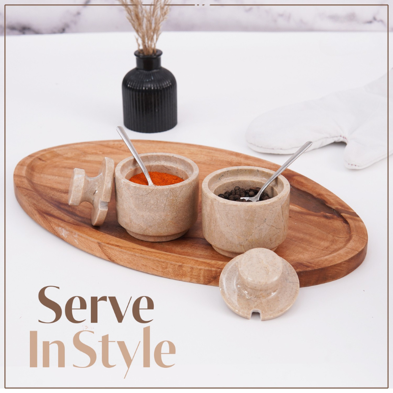 Marble Salt Cellars with Lid and Spoons 3" Black Celtic & Sea Salt Holder Kitchen Table Décor - Storage Container