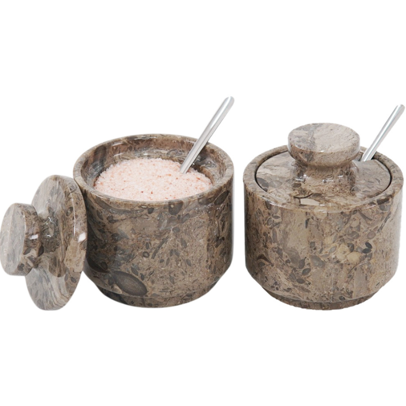 Marble Salt Cellar with Lid and Spoon 3" Oceanic Salt, Sugar & Coffee Bowls Kitchen Décor - Seasoning Containers