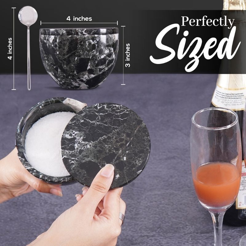 Salt Cellar with Lid & Spoon Black Zebra 4" Sugar & Salt Bowl For Kitchen Storage-  Seasoning Jar