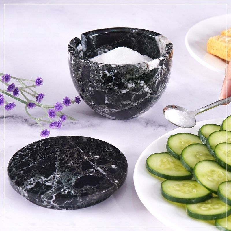 Salt Cellar with Lid & Spoon White  4' Celtic Salt & Pepper For Kitchen Tools - Candy & Coffee Container