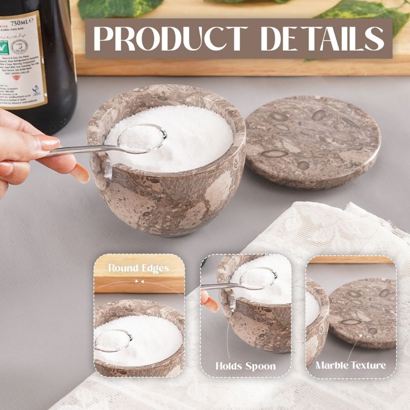 Salt Cellar with Lid & Spoon Oceanic 4" Candy & Seasoning Jars For Kitchen Table - Sugar & Coffee Containers