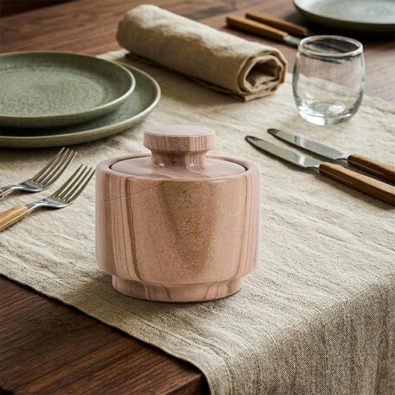 Marble Salt Cellar with Lid – Handcrafted Natural Marble Salt Box for Kitchen, Countertop & Table Use | Marblouskrafts