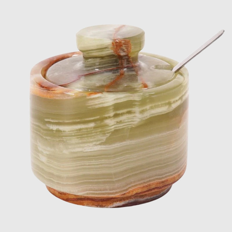 Marble Salt Cellar with Lid and Spoon 3'' Brown Sugar Keeper Kitchen Table -  celtic & garlic salt For Bowl