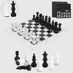 Marble 15" White and Black Chess Set with Metallic Figures, Storage Box Extra Queen