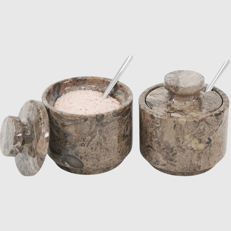Marble Salt Cellars with Lid and Spoons 3