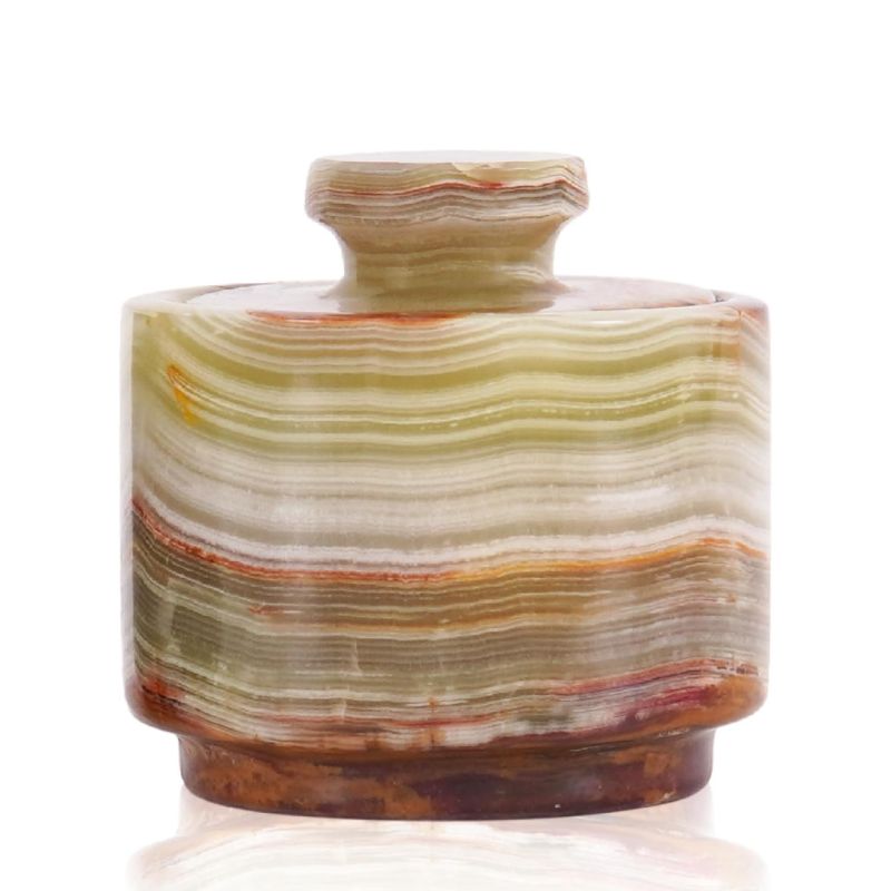 Marble Salt Cellar with Lid 3'' Inch  Green Onyx Salt & Pepper for Kitchen Counter Décor -Home & kitchen Storage
