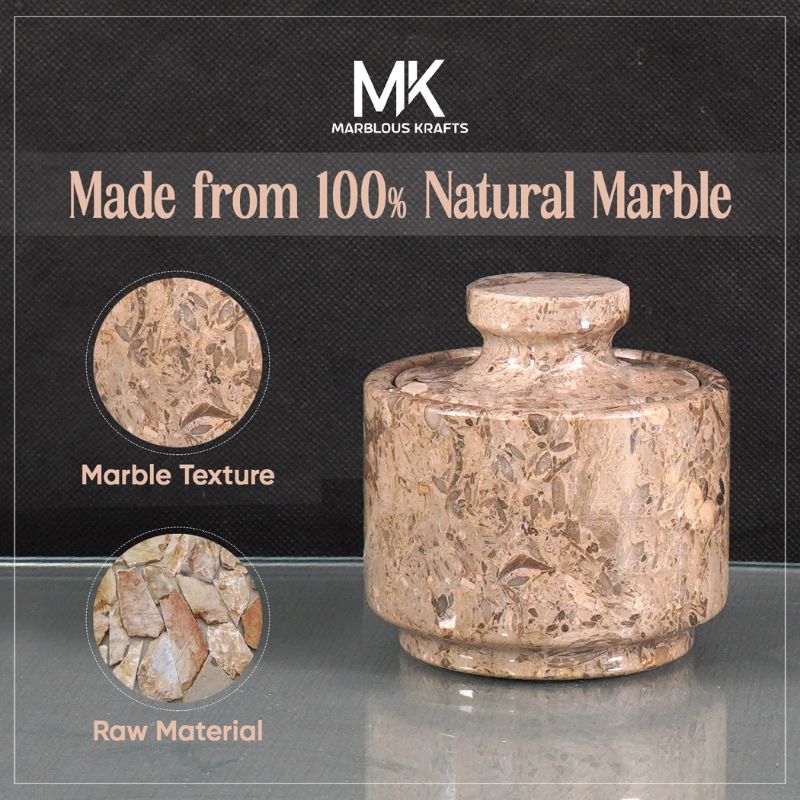Brown marble salt cellar with natural texture and raw material