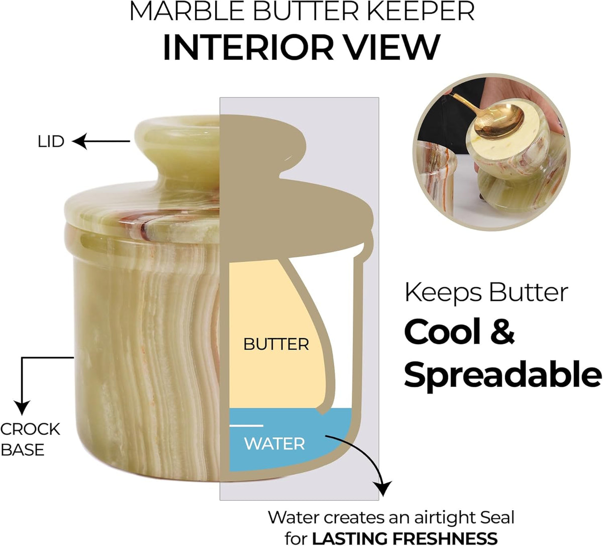 Marble Butter Keeper 4" White Onyz French Butter holder Home and Kitchen Decor for Countertop