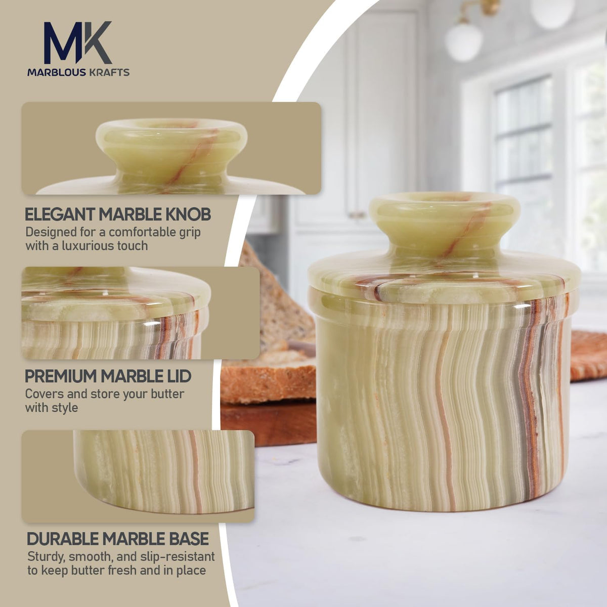 Marble Butter Keeper 4" White Onyz French Butter holder Home and Kitchen Decor for Countertop