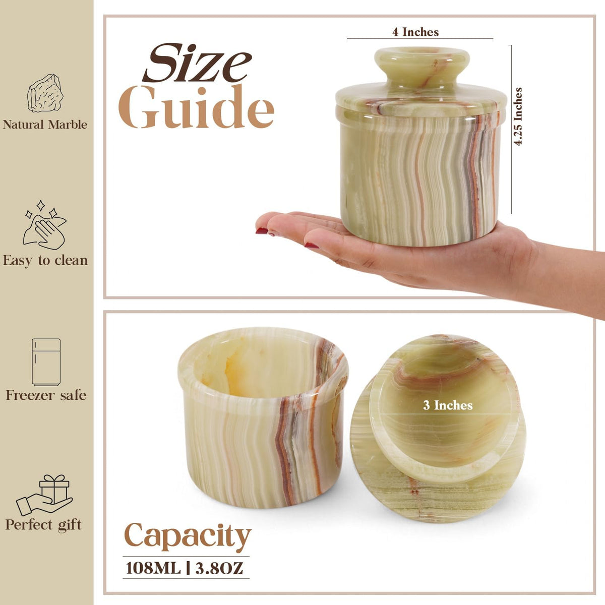 Marble Butter Keeper 4" White Onyz French Butter holder Home and Kitchen Decor for Countertop