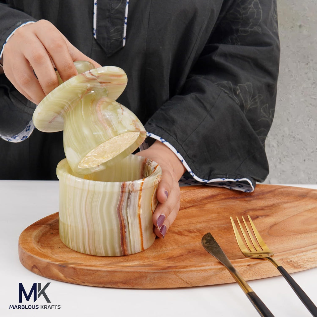 Marble Butter Keeper 4" White Onyz French Butter holder Home and Kitchen Decor for Countertop