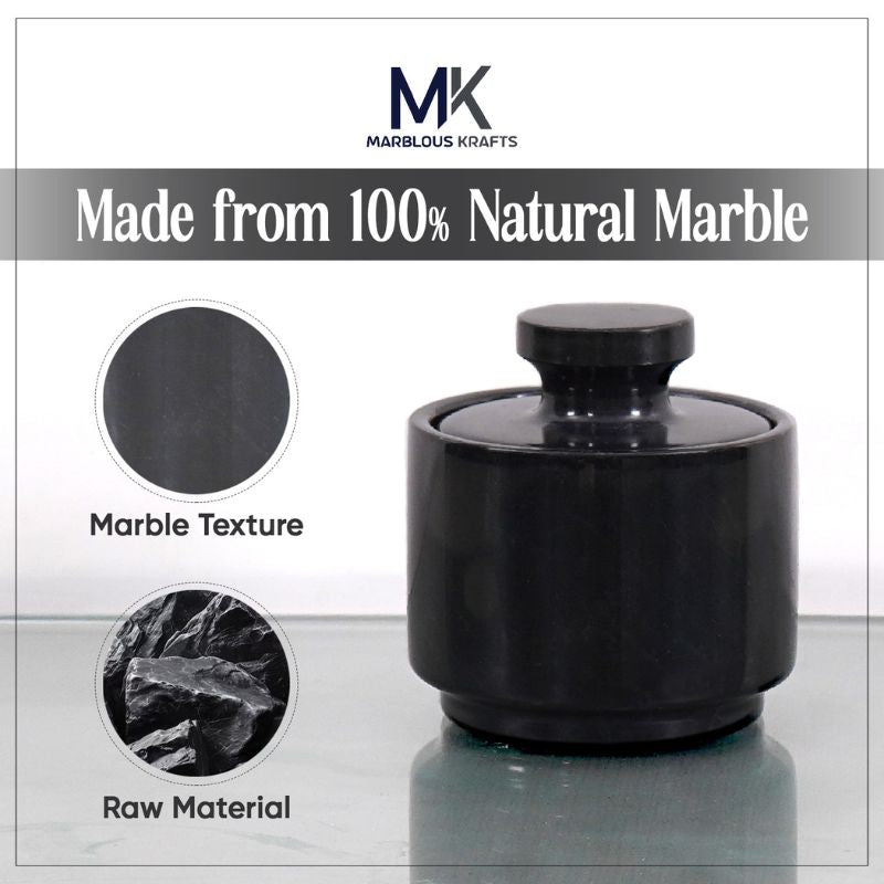 Black marble salt cellar with lid, perfect for kitchen or spice storage