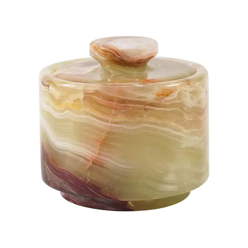 Marble Salt Cellar with Lid 3'' Inch  Green Onyx Salt & Pepper for Kitchen Counter Décor -Home & kitchen Storage