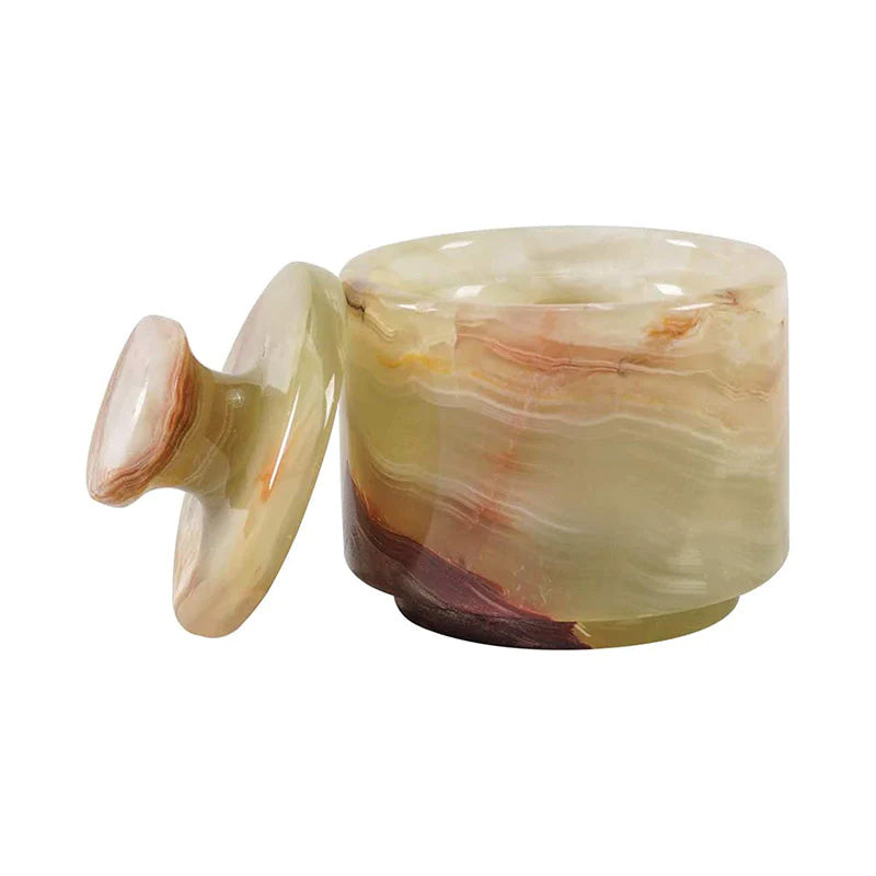 Marble Salt Cellar with Lid 3'' Inch  Green Onyx Salt & Pepper for Kitchen Counter Décor -Home & kitchen Storage