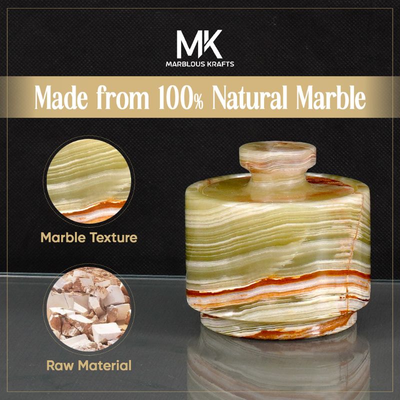 Green onyx marble salt cellar with raw material and polished finish