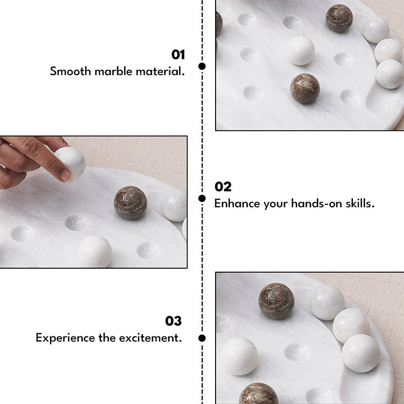 Close-up of marble Tic Tac Toe board with players in action — enhances hand coordination, perfect tabletop or floor game for all ages