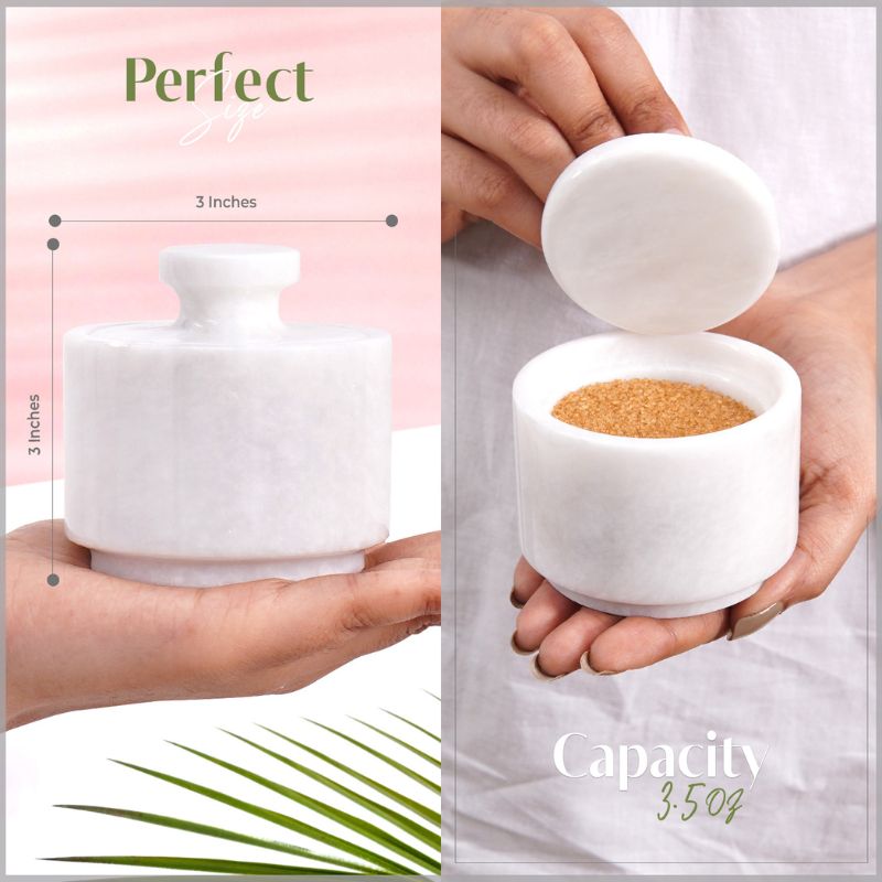 3 inch white marble salt cellar with 3.5oz capacity for kitchen use