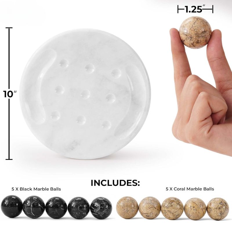 Measurement and contents of marble Tic Tac Toe board game set