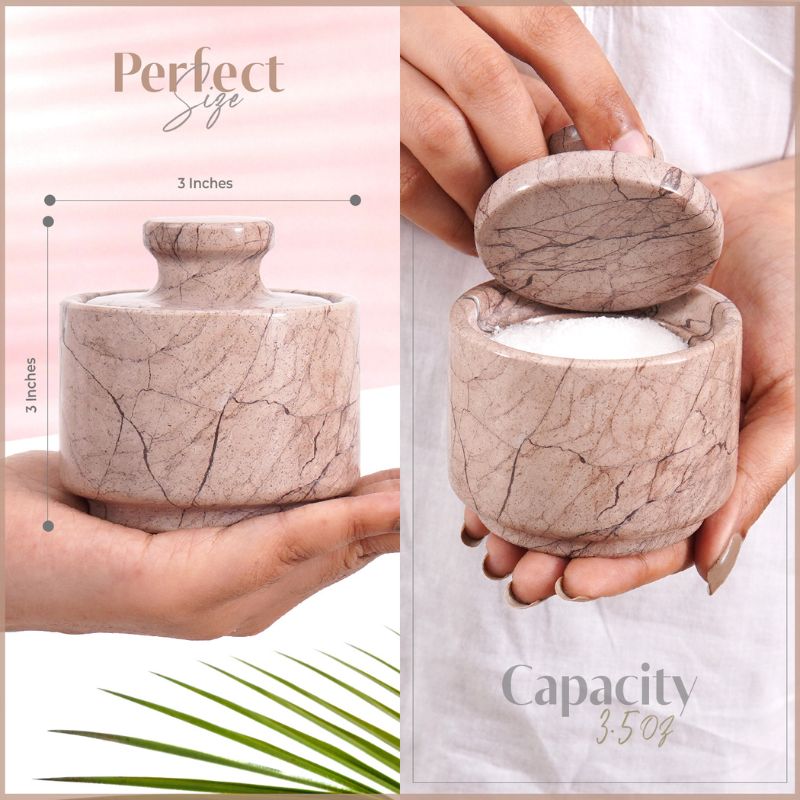 Marinara marble salt cellar showing size and storage capacity