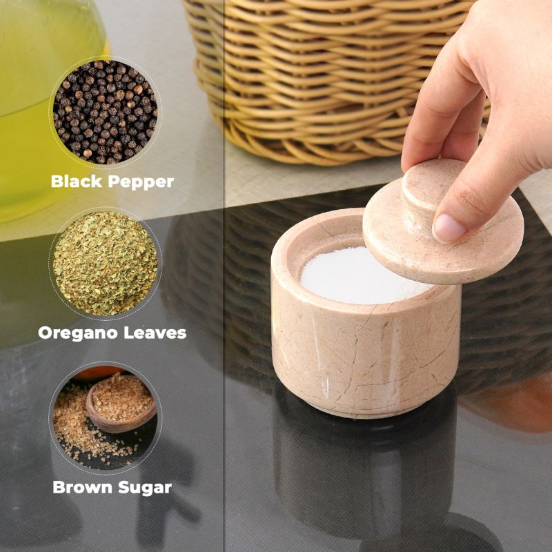 Marinara marble salt cellar used for oregano leaves and other spices