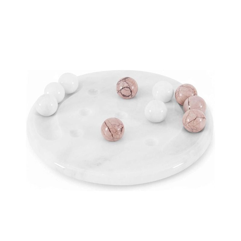 White and marinara marble Tic Tac Toe game set with scattered balls