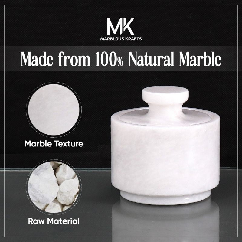 Marble salt cellar made from 100% natural white marble with lid