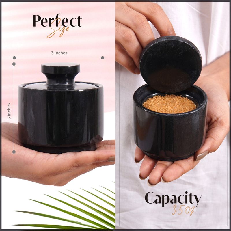 3 inch black marble salt cellar with 3.5 oz capacity for seasoning
