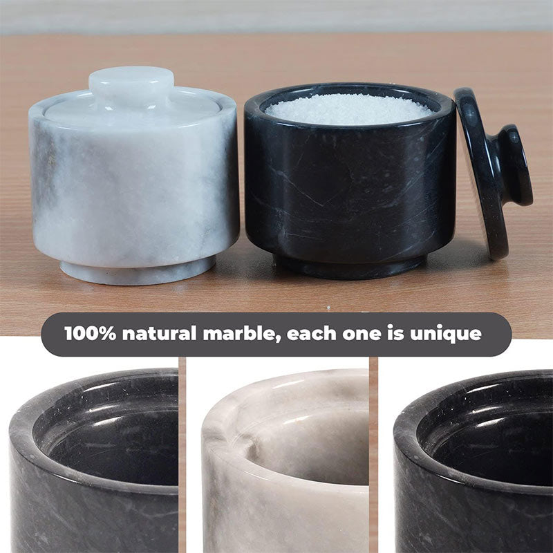 3 x 3 Inch Black and White Marble Salt Cellar Set of 2