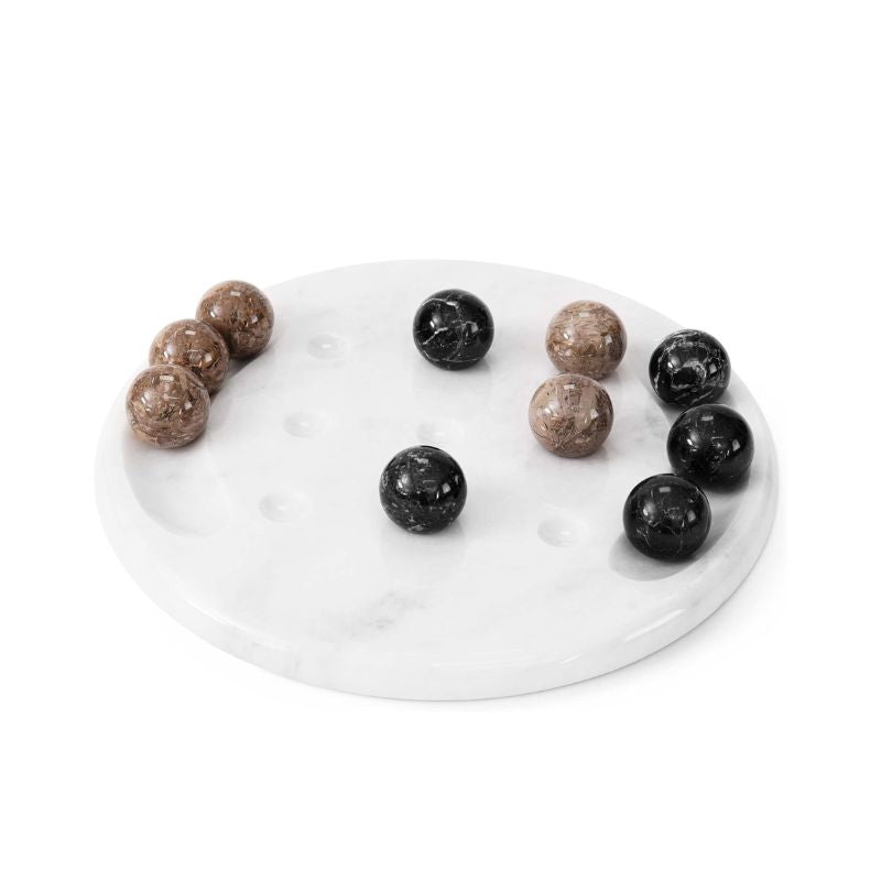 10-inch marble Tic Tac Toe board set with neutral stone ball colors