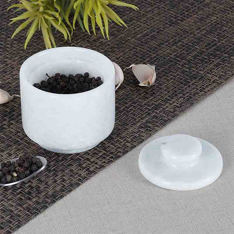 Marble Salt Cellar with Lid 3'' Inch White Kitchen Storage for Seasonings and Spices - Salt Container for Tabletop
