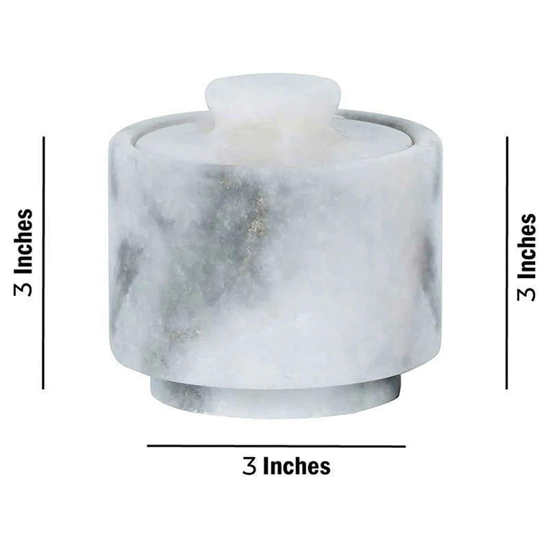 Marble Salt Cellar with Lid 3'' Inch White Kitchen Storage for Seasonings and Spices - Salt Container for Tabletop