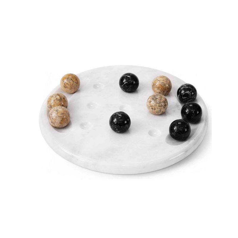 10-inch marble Tic Tac Toe board game set with balls arranged on white background