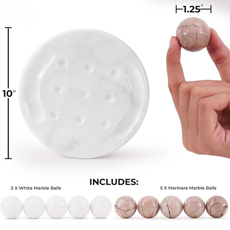 What’s included in white and marinara marble Tic Tac Toe game set