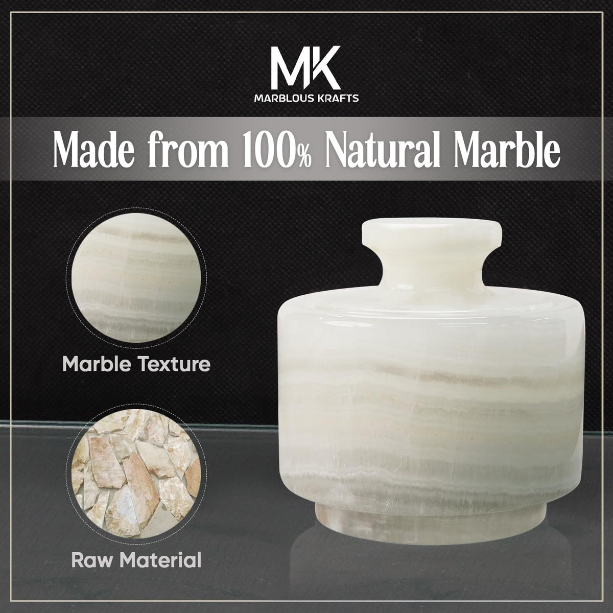 White Onyx marble salt cellar with natural texture and raw stone material