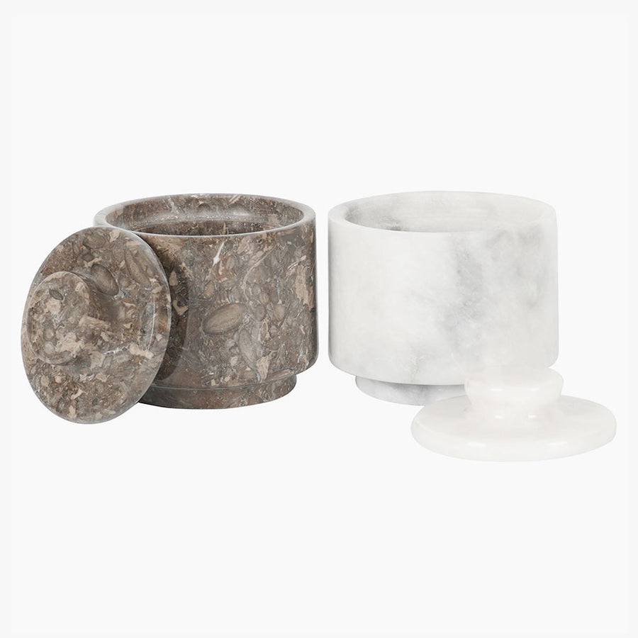 3 x 3 Inch White and Oceanic Marble Salt Cellar Set of 2